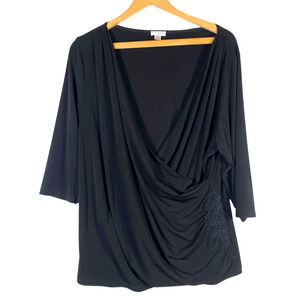 Conrad C Tunic Blouse Top 2X Wrap Front Travel Slinky Knit Formal Glam Musician